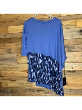 Diane Gilman Top Women’s Large NWT Blue Oversized Asymmetrical Flowy Roomy Soft